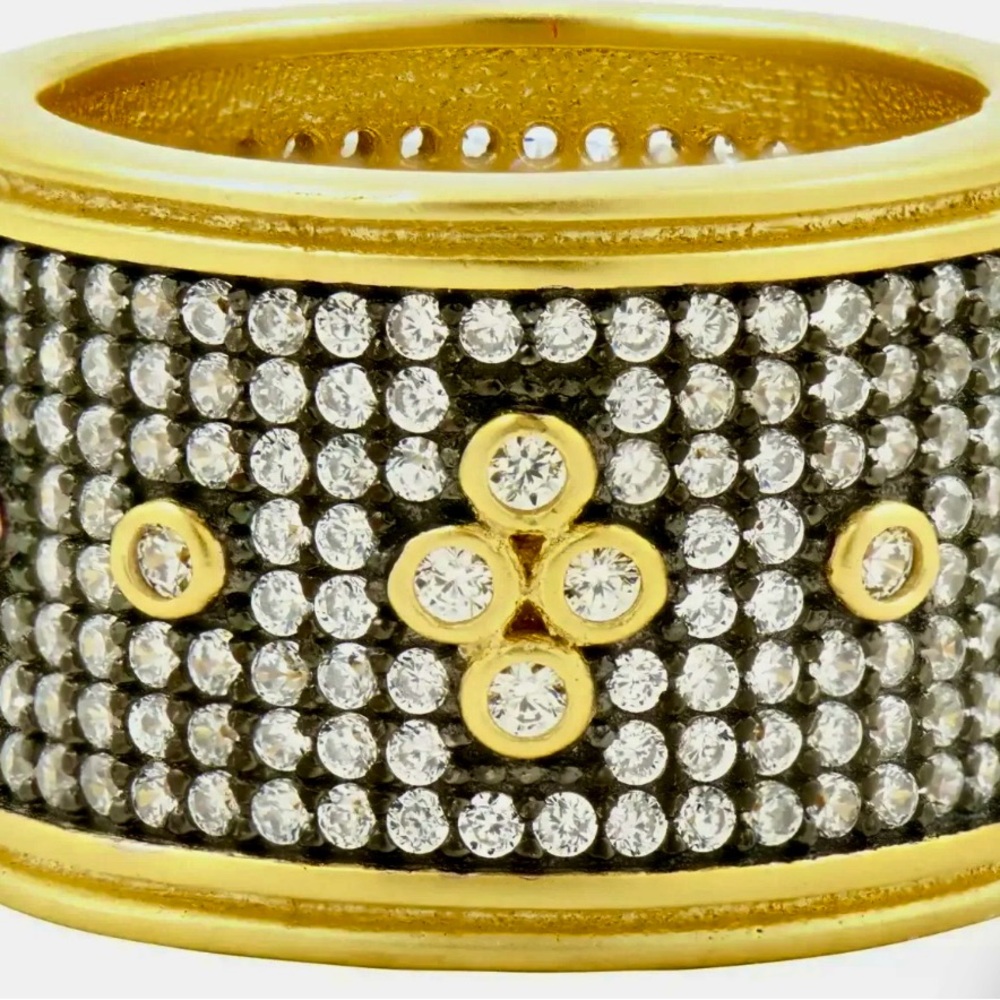 Gold and Silver CZ Ring with Intricate Design